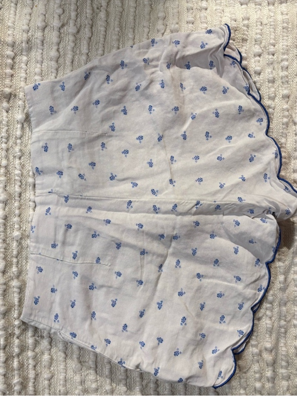 White Scalloped Shorts with Blue Floral Print